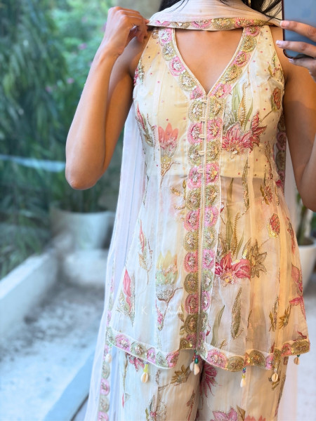 Willow Bloom Off White Indo-Western Palazzo Kurta Set