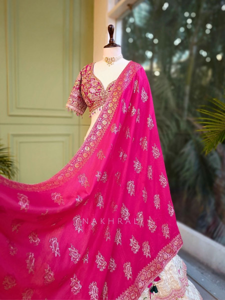 Marvena Magenta White Brocade Lehenga Set with Embroidery Work