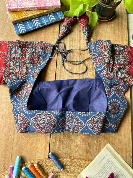 Sutr-rang Navy Blue Blouse Mixed Print Detail