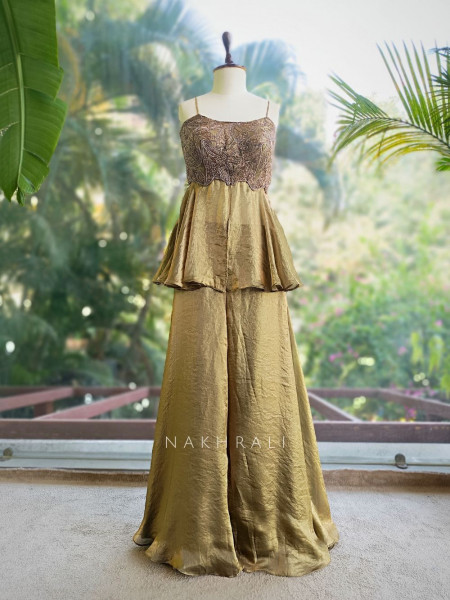 Zeraya Green Embroidered Peplum Palazzo Set