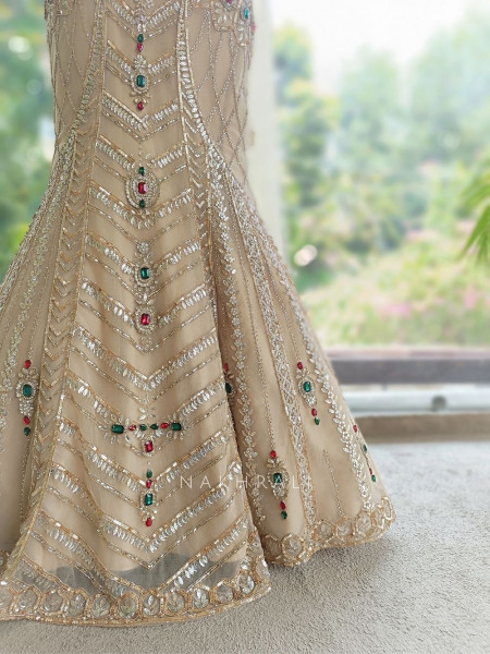 Sunehera Golden Net Mermaid Lehenga Set with Zardozi and Navratan Stone Work