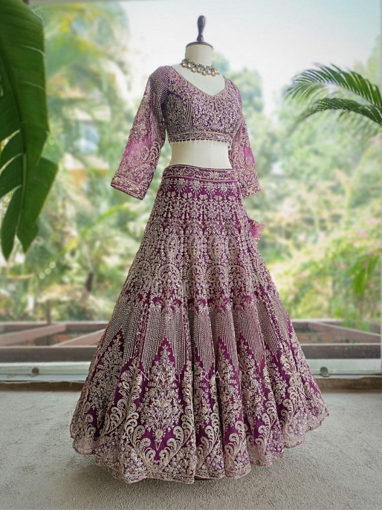 Image of Khoobsurat Purple Embroidered Lehenga Set