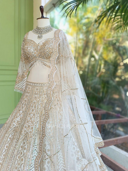 Imperial Off White Lehenga with Mirror Work and Embroidery