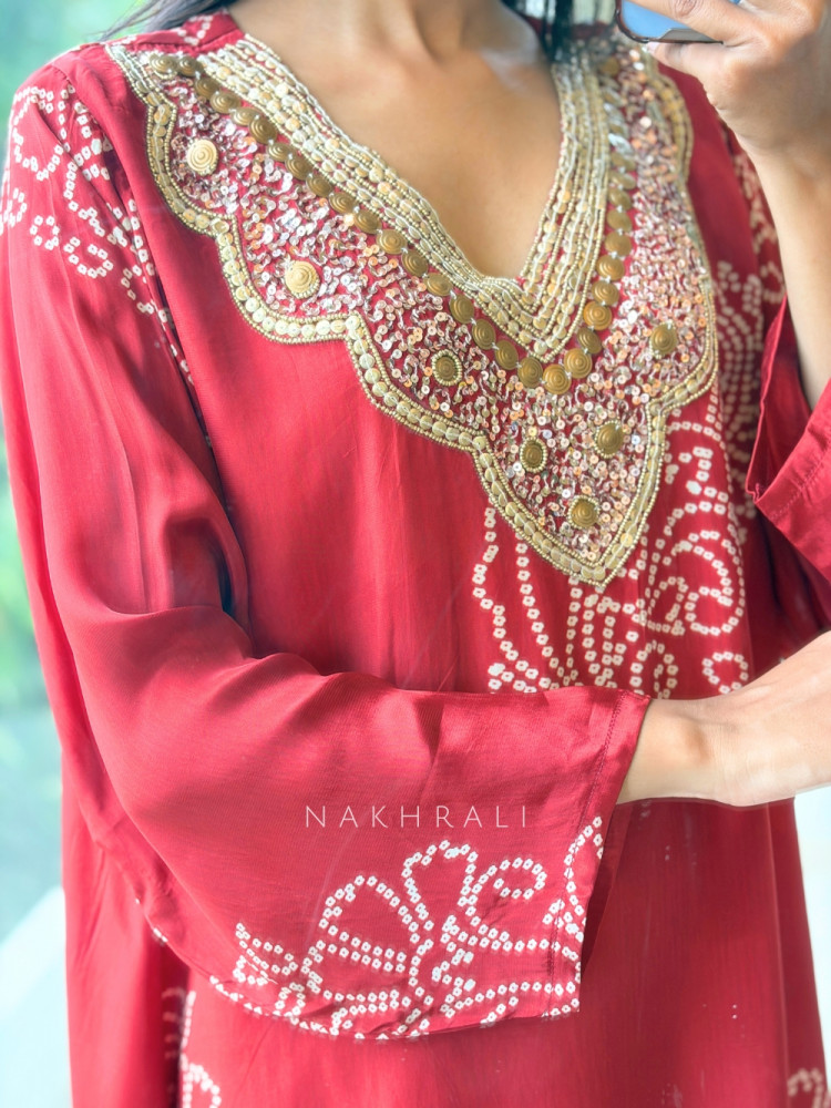 Image of Nisha Vermilion Maroon Pure Georgette Kurta Palazzo Set