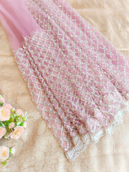 Chandani Moonlight Pink Net Saree with Running blouse