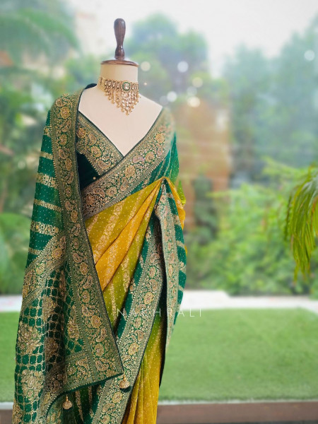Sarika Green Bandhani Saree With Running Blouse Piece