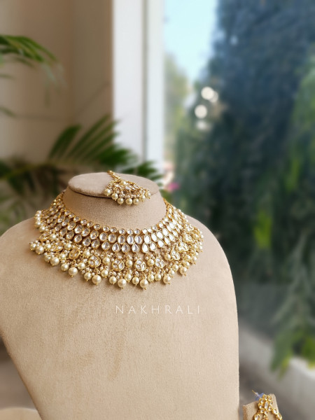 Regalia Gold Kundan Pearl Necklace Set