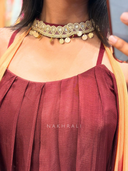 Torvix Maroon Indo Western Palazzo Set with Ombre Dupatta