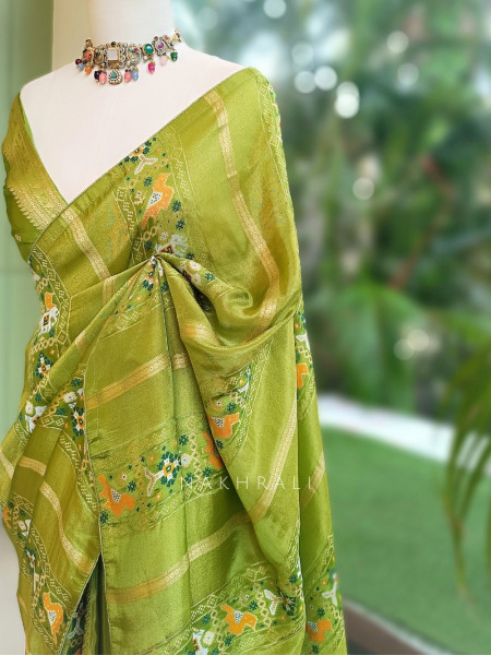 Kalyani Plum Green Patola Saree With With Running Blouse Piece