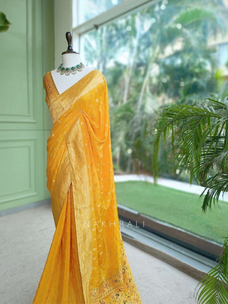 Asmi Mustard Banarasi Khaddi Georgette  Saree