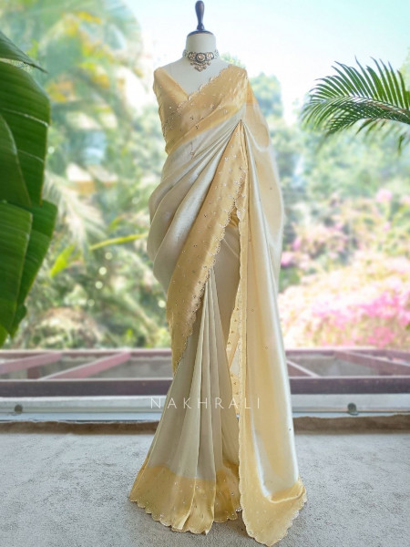 Kamali Cream Saree with Mirror Work