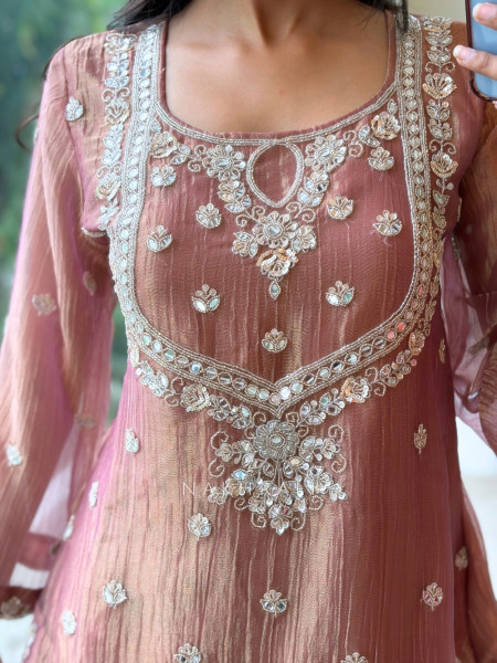 Inara Shimmer Pink Crushed Organza Gharara Suit Set
