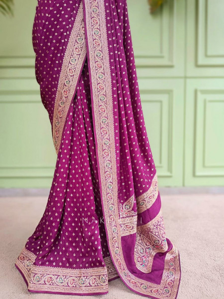 Raaj-Kamal Wine Saree with Golden Zari Detailing