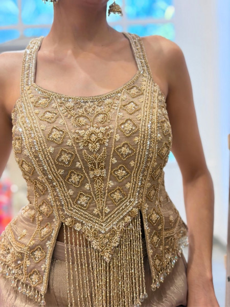 Atelier Onion Pink Indo Western Palazzo Set with Cut Dana Sequin Work