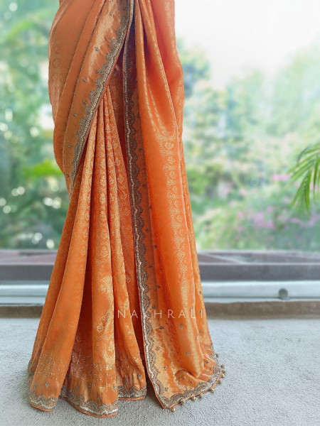 Vedika Brick Kanjivaram Saree with Zari and Sequin Border