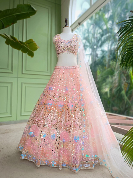 Mrinalika Pink Lehenga Set With Bead, Pearl and Sequin Work
