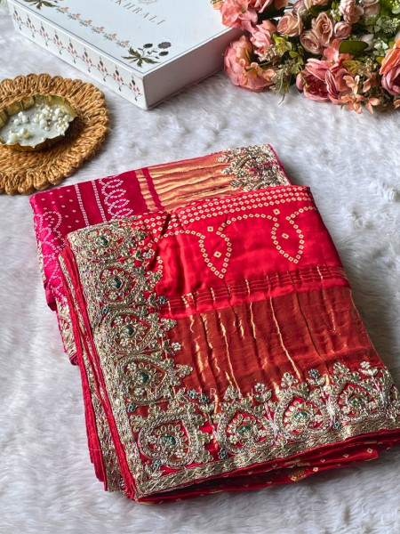 Noor-E-Rangati Magenta Bandhani Saree with Zari Border