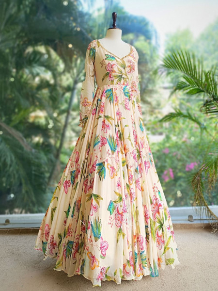 Ivana Ivory Floral Anarkali Set with Embellished Dupatta