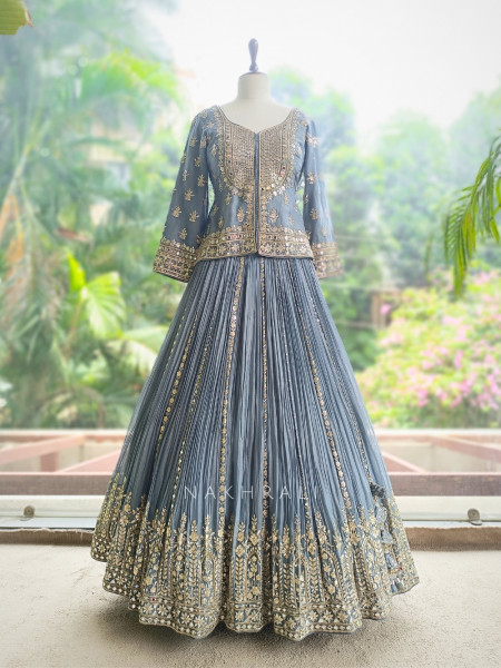 Slatecrest Grey Chinnon & Soft Net Jacket Lehenga Set