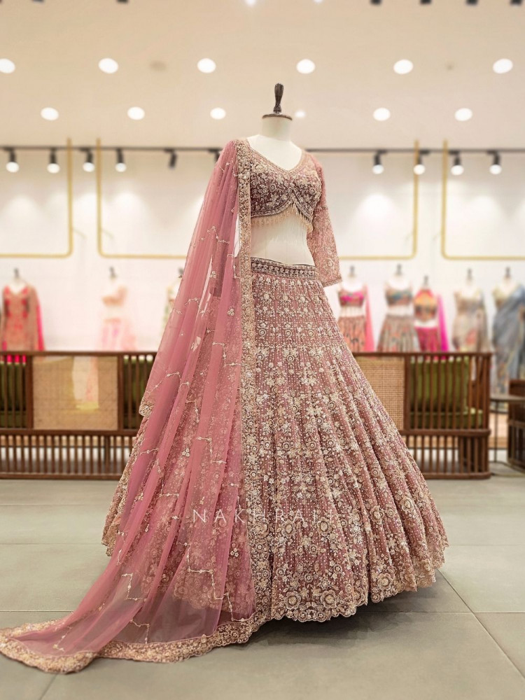 Image of Zoraya Purple Embroidered Lehenga Set with Sequin Work