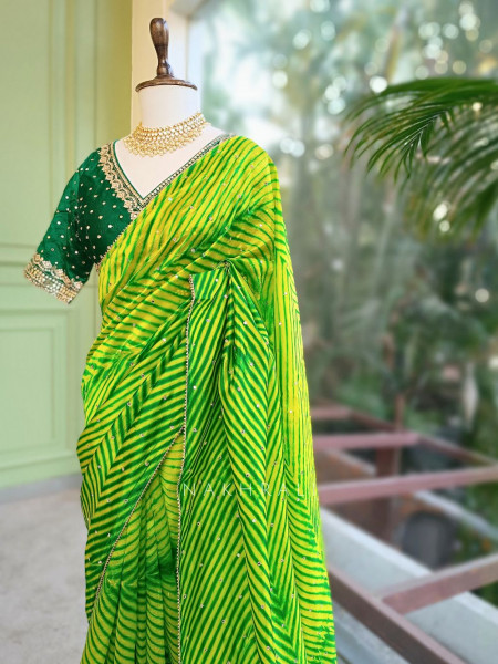Rangili Green Leheriya Saree with Gota Work Blouse