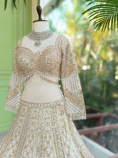 Imperial Off White Lehenga with Mirror Work and Embroidery