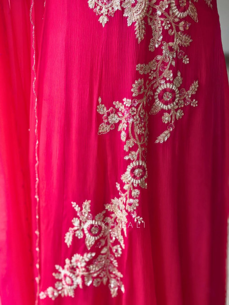 Sorrel Magenta Organza Georgette Layered Sharara Suit Set