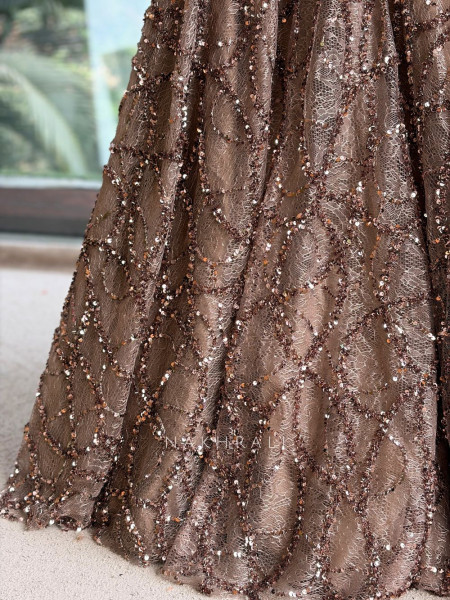 Cinder Brown Tulle Net Lehenga Set