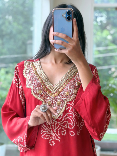 Nisha Vermilion Maroon Pure Georgette Kurta Palazzo Set