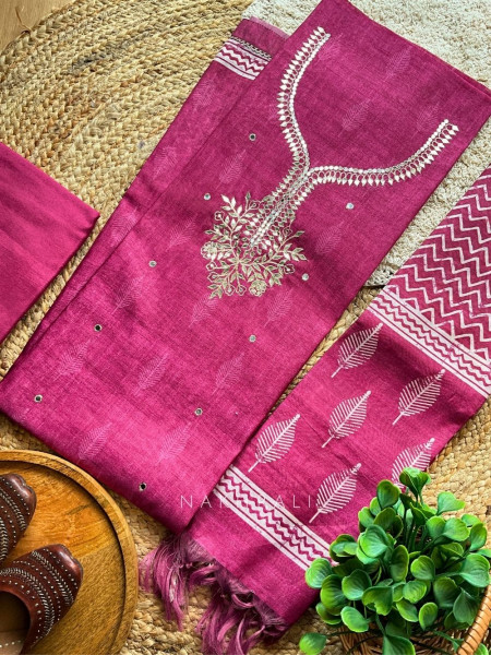 Nooraniya Wine Dress Material with Gota Patti Work