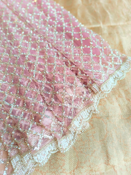 Chandani Moonlight Pink Net Saree with Running blouse