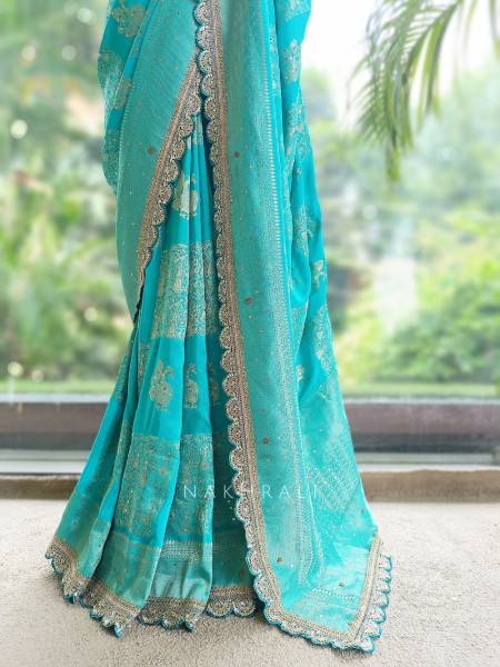 Kumud Rama Green Georgette Silk Saree