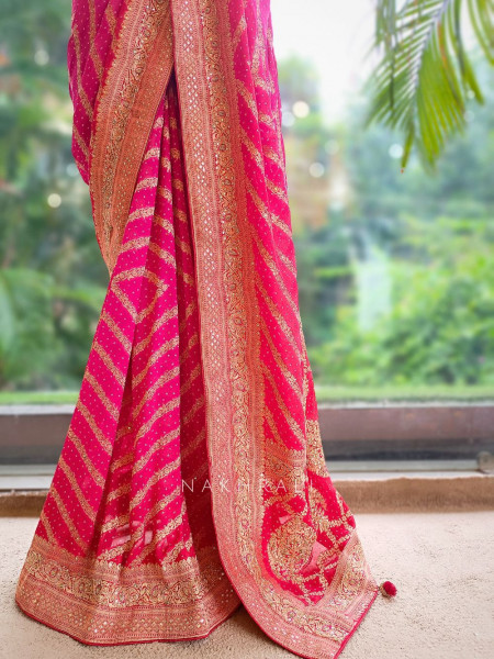Sarika Red Bandhani Saree With Running Blouse Piece