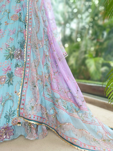 Ethereal Firozi Organza Silk Lehenga Set