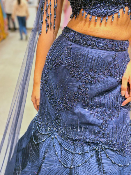 Azure Nova Blue Indo-Western Cape Set with Cut Dana Work