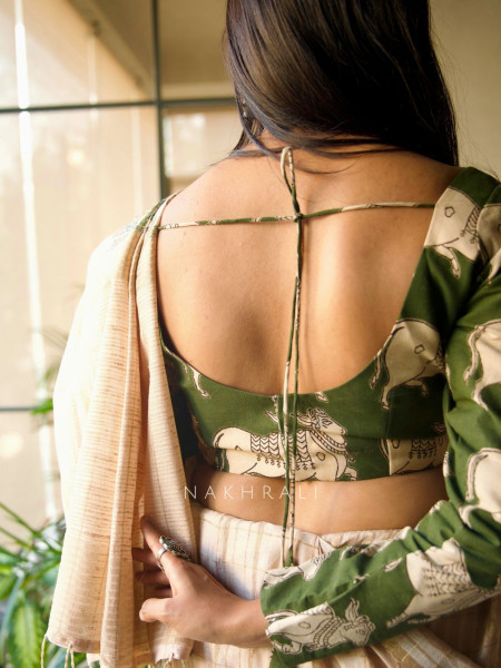 Nandi Green Cotton Printed Blouse