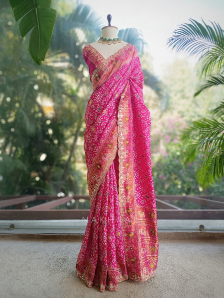 Zoraya Pink Patola Saree with Elephant Motif Border