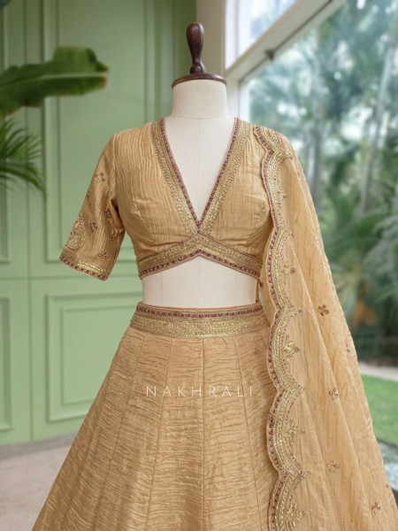Mehrab-Noor Mehendi Green Tussar Lehenga