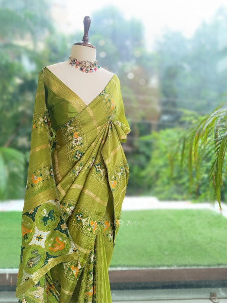 Kalyani Plum Green Patola Saree With With Running Blouse Piece