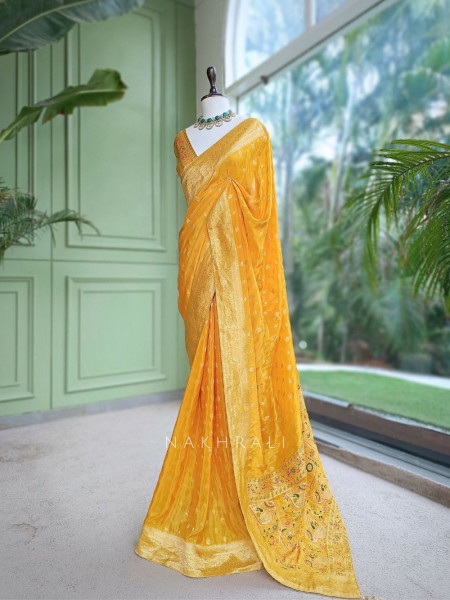 Asmi Mustard Banarasi Khaddi Georgette  Saree