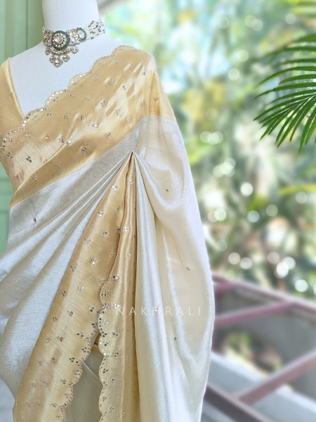 Kamali Cream Saree with Mirror Work