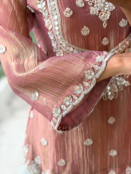 Inara Shimmer Pink Crushed Organza Gharara Suit Set