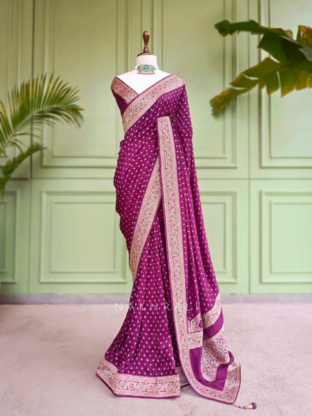 Raaj-Kamal Wine Saree with Golden Zari Detailing