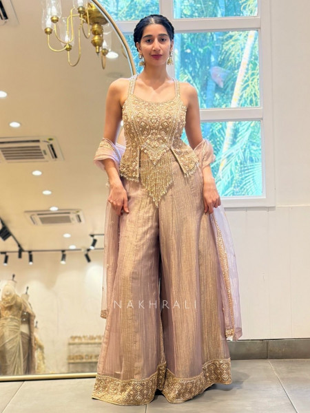 Atelier Onion Pink Indo Western Palazzo Set with Cut Dana Sequin Work