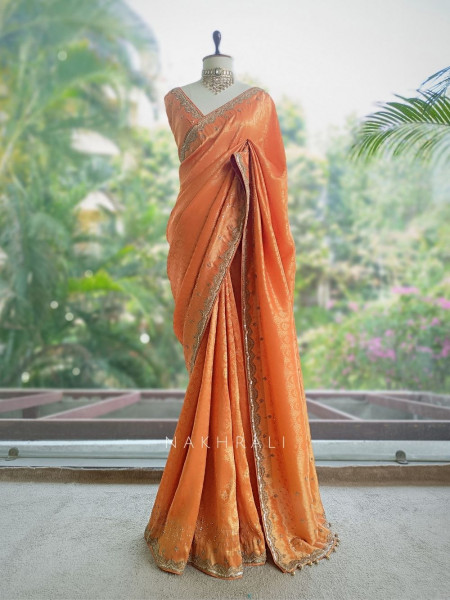 Vedika Brick Kanjivaram Saree with Zari and Sequin Border