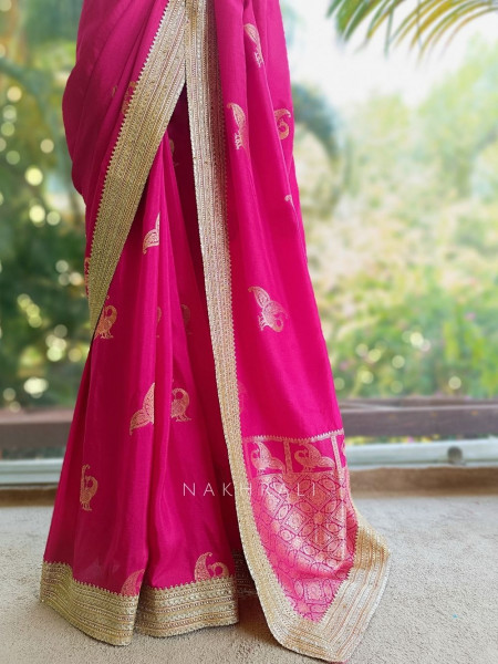 Tavira Magenta Saree with Broad Border and Unstitched Blouse Piece