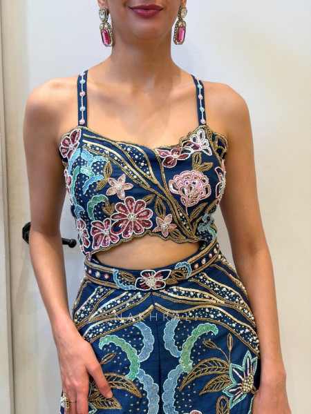 Noor Navy Blue Embroidered Jumpsuit