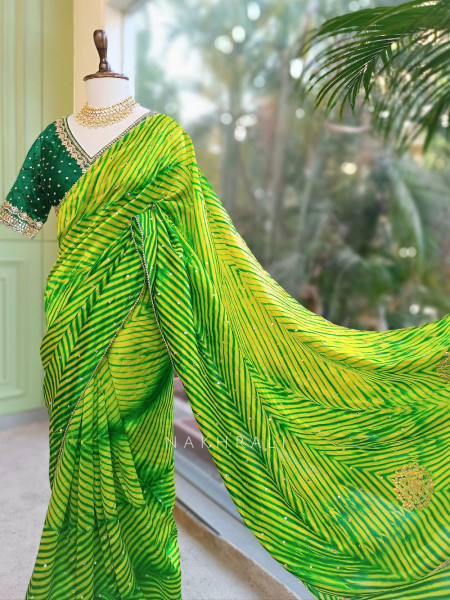 Rangili Green Leheriya Saree with Gota Work Blouse