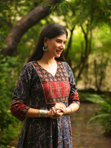 Amrit Blue Cotton Flared Kurta Pant Set