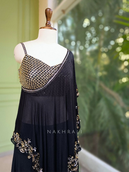 Ebon Grace Black Georgette Kaftan Set with Sequin Detail
